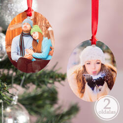 NagyAjándék Fényképes ovális karácsonyfadísz 2 fényképpel