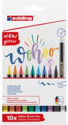 edding Set markere brush pen Edding 1340 Glitter, 10 culori glitter, varf flexibil, cerneala pe baza de apa (ED1340104)