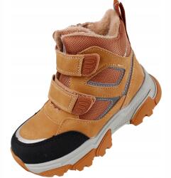 Linshi Fiú csizma öko-nubuk tépőzáras szőrme camel téli hótaposó 30 (A2381)