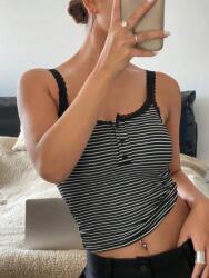 Dazy Fekete Csipkés Csíkos Felső (M) (606545)