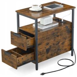 SONGMICS Rusztikus éjjeliszekrény asztalka praktikus elosztóval, 2 fiókkal (LET325B01)