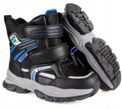 Linshi Fiú csizma tépőzáras kék szőrme fekete hótaposó meleg 31-es (A2512-22)