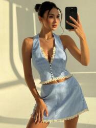 Shein Kék Csíkos Szoknya Felső Szett (s) (607139)