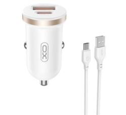 XO CC56 USB-A/Type-C 30W autós töltő Type-C kábellel fehér (XO-CC56 + TYPE-C W) (XO-CC56 + TYPE-C W) - aqua
