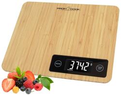 Proficook digitális konyhai mérleg, maximális kapacitás 5 kg, pontos mérés, Country funkció, LCD képernyő, érintőképernyő, lemerült akkumulátor jelző, automatikus leállítás, anyag bambusz, fa (PC-KW1271)