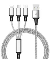 Lemontti Cablu Lemontti 3 in 1 USB la Lightning, MicroUSB si Type-c, 1m, impletitura textila, Gri (LEMCMULMTCG)