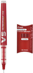 Pilot Set roller reincarcabil Pilot V5 Hi-Tecpoint 0.5 mm + 3 rezerve, Rosu (PC-2797+4449)