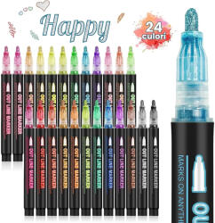 Criando Set markere cu sclipici argintiu si contur colorat, 24 culori (MKR-SV-24) Sevalet