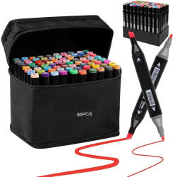 Criando Set markere permanente, cu alcool, 80 culori, doua capete 1-6mm, 15 cm, geanta depozitare inclusa, Criando, MKR_80 (MKR_80) Sevalet