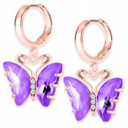  Aranyozott pillangó fülbevaló, lila pillangószárnyakkal, 925 ezüsttel