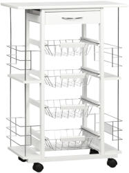 Homcom Mobil Konyhai Kocsi Fehér - 4 Kosárral, Fiókos És Oldalsó Polcokkal
