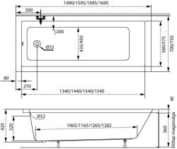 Radaway Sandra egyenes akril kád 160x70