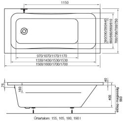 Radaway Danuta egyenes kád 150x70