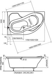 Radaway Fortuna aszimmetrikus kád 160x100 balos
