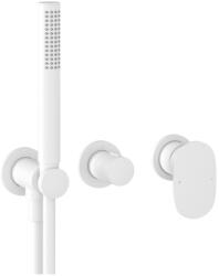 RAVAK Spring 2-utas falba süllyesztett csaptelep testtel, zuhanyszettel, matt fehér SG 065.10WHM. O2. +S