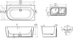 Radaway Harmony különleges akril kád 159x84 fekete előlappal, króm lefolyóval, jobbos