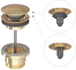 RAVAK Mosdólefolyó Click-Clack / Fix, gold brushed fém dugóval