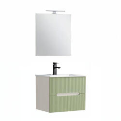 Leziter Trent mobilier de baie 60 cm ceramică chiuvetă (2 sertare) cu oglindă 60x80 cm alb-verde deschis (TRENT60FVZ)