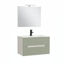 Leziter Trent Mobilier de baie 80 cm lavoar ceramic (2 sertare) cu oglindă 60x80 cm alb-verde (TRENT80FZ)