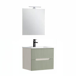 Leziter Trent mobilier de baie 60 cm lavoar ceramic (2 sertare) cu oglindă 60x80 cm alb-verde (TRENT60FZ)