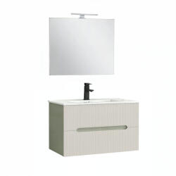Leziter Trent Mobilier de baie 80 cm lavoar ceramic (2 sertare) cu oglindă 60x80 cm verde-alb (TRENT80ZF)