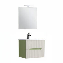 Leziter Trent Mobilier de baie 60 cm lavoar ceramic (2 sertare) cu oglindă 60x80 cm verde deschis-alb (TRENT60VZF)