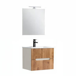 Leziter Trent mobilier de baie 60 cm chiuvetă ceramică (2 sertare) cu oglindă 60x80 cm stejar alb-sunset (TRENT60FSST)