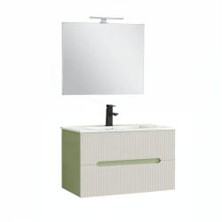 Leziter Trent Mobilier de baie 80 cm lavoar ceramic (2 sertare) cu oglindă 60x80 cm verde deschis-alb (TRENT80VZF)