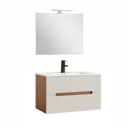 Leziter Trent Mobilier de baie 80 cm lavoar ceramic (2 sertare) cu oglindă 60x80 cm sunset stejar-alb (TRENT80SSTF)