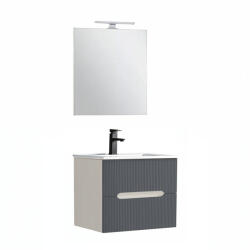 Leziter Trent mobilier de baie 60 cm lavoar ceramic (2 sertare) cu oglindă 60x80 cm alb-antracit gri (TRENT60FANTSZ)