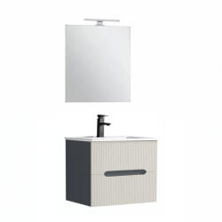 Leziter Trent mobilier de baie 60 cm ceramică chiuvetă (2 sertare) cu oglindă 60x80 cm antracit gri-alb (TRENT60ANTSZF)