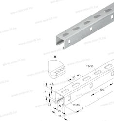 Niedax 2996Z/3 FL C-sín tűzihorganyzott C Profil SW 22 mm, 41x41x3000 mm t=2, 5 mm 2996Z/3 FL (2996 Z/3FL)