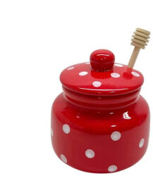 Perfect Home Agyag mázas pöttyös mézesbödön fa mézcsurgatóval (17905)