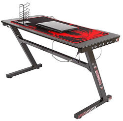GordonToys Birou Gaming in Forma de Z cu Iluminare LED - 120 x 66 x 75 cm - Negru, Gri (G386)