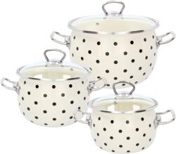BackHomeLiving Set de 3 oale emailate albe cu buline - Cu capace de sticlă - 2, 5 l, 3, 5 l, 5 l (EMA3646)