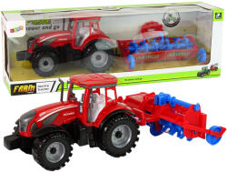 LEAN Toys Tractor Roșu cu Plug și Acționare Hidraulică (14844)