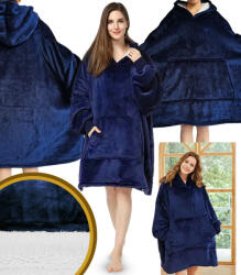 GordonToys Pulover poncho cu glugă și buzunar cangur, din polar, supradimensionat, gri - pentru adolescenți și adulți (BLUZOKOC GRANATOWY)