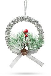 Family Decorațiune de Crăciun - coroană agățătoare - argintie - 10 cm (58566A)