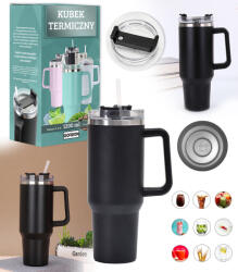 GordonToys Termos negru din oțel inoxidabil cu pai, 1200 ml (G873)