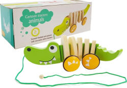 LEAN Toys Jucărie Crocodil Verde din Lemn cu Roți și Sfoară de Tras, 18cm (6718)