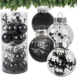 Verk Group Set de 24 de ornamente de Crăciun din plastic negru și transparent, 6 cm (26102)