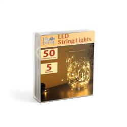 Bewello Șir de lumini LED - 5 m - 50 LED-uri - alb cald - 3 x AA (58041A)
