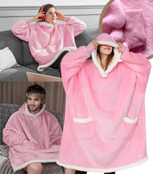 GordonToys Poncho polar roz oversized cu glugă și buzunar cangur (BLUZOKOC RÓŻOWY)