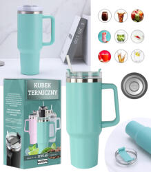 GordonToys Termos din oțel inoxidabil cu pai și mâner, turcoaz, 1200 ml (G869)