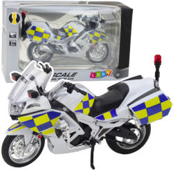 LEAN Toys Motocicletă de poliție model din metal cu efecte de lumină și sunet, culoare albă, scară 1: 12 (22610)