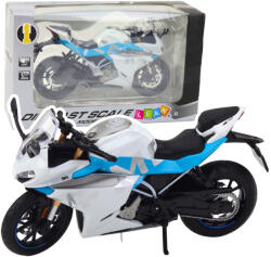 LEAN Toys Model motocicletă sport din metal, alb-albastru, cu efecte de lumină și sunet, scară 1: 12 (22613)
