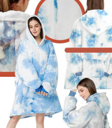GordonToys Poncho Pulover cu Glugă Ombre Albastru din Polar, Supradimensionat cu Buzunar Tip Cangur (BLUZOKOC NIEBIESKI OMBRE)