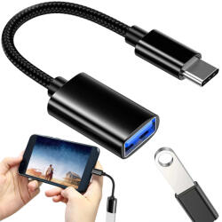 Verk Group Adaptor OTG de la USB-C la USB-A 3.0, cu cablu împletit, negru, 11 cm (06296)