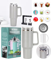 GordonToys Termos din Oțel Inoxidabil Gri XXL cu Pai și Mâner, Capacitate 1200 ml (G871)