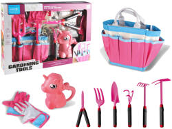 LEAN Toys Set de grădinărit pentru copii Unicorn Roz - geantă, unelte și mănuși (12586)